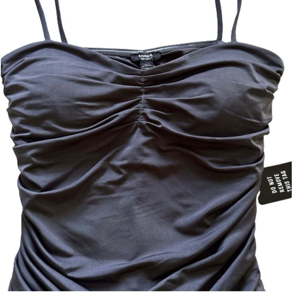 Express Bodysuit Top Sleeveless Ruched Shirred Contour Collection Gray XS NEW - Picture 8 of 13